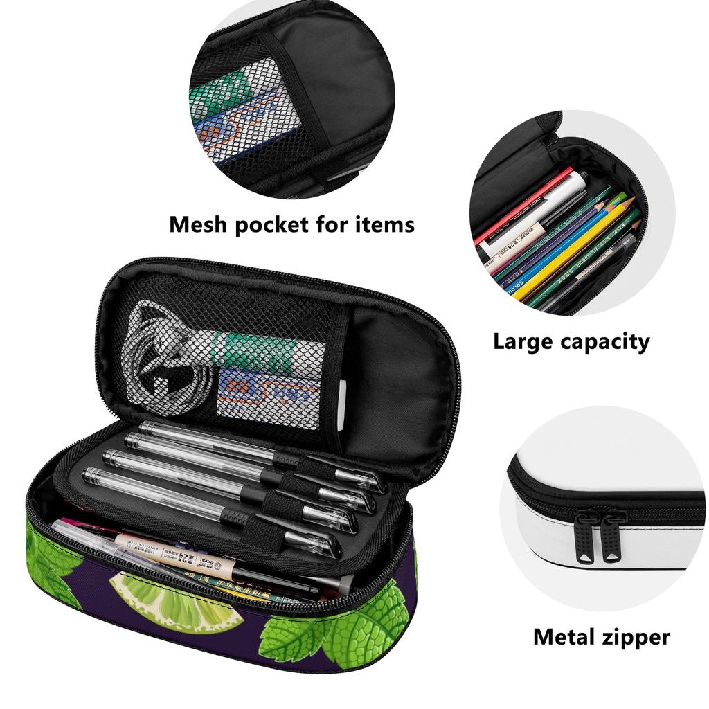 Pen Case Compact Shape 300D Polyester Zipper Closure with Mesh Storage Layer Removable Divider and Pen Holders for Classroom Use