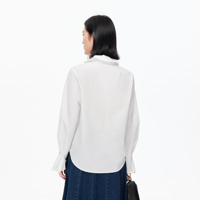 VEROMODA Wavy Stand Collar Cotton Blend White Shirt