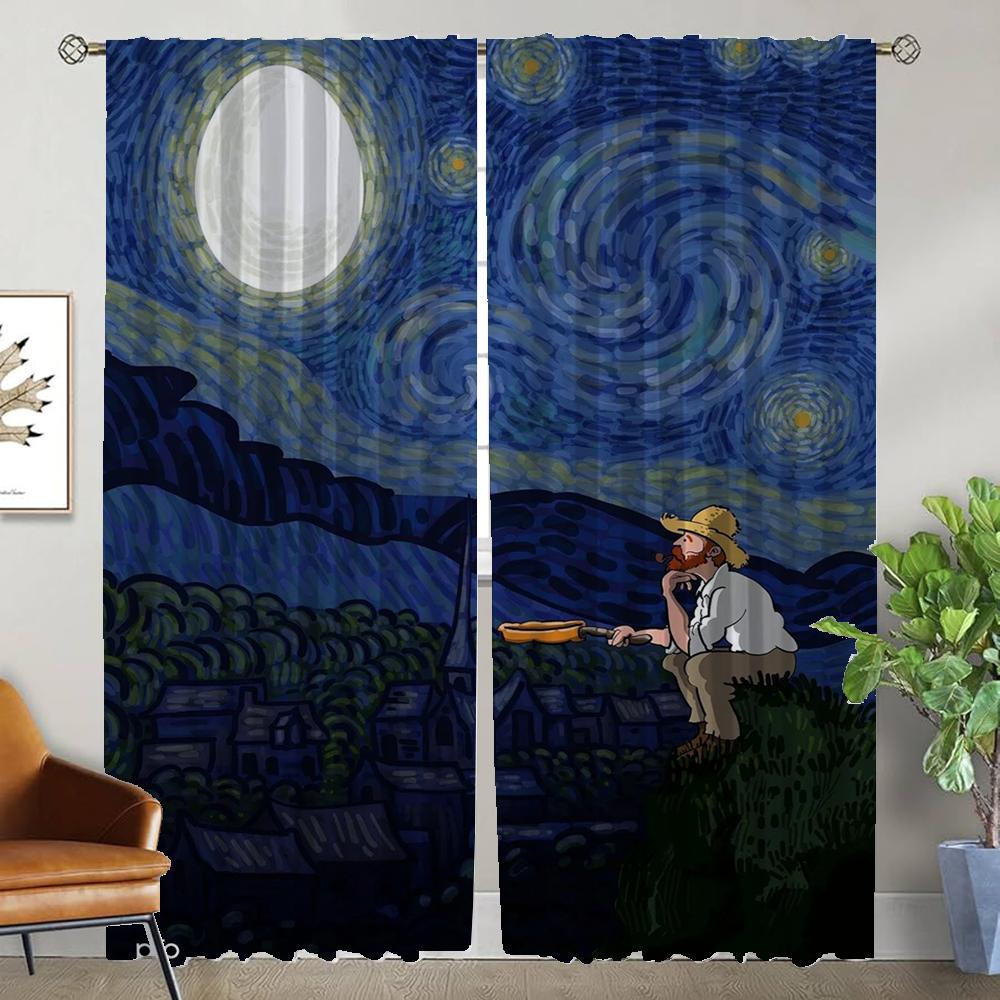 

Элегантные шторы для комнаты, 2 шт., шторы в стиле Ван Гога для спальни, перегородки, украшения на Хэллоуин, занавески для гостиной, кухни W50xH70cmx2pcs-CL