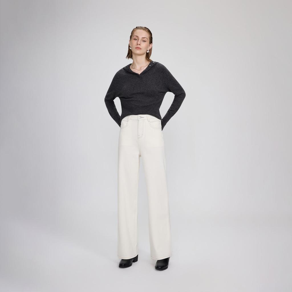New retro versatile loose pear-shaped exclusive Lyocell four-sided elastic high-waisted wide-leg jeans for women