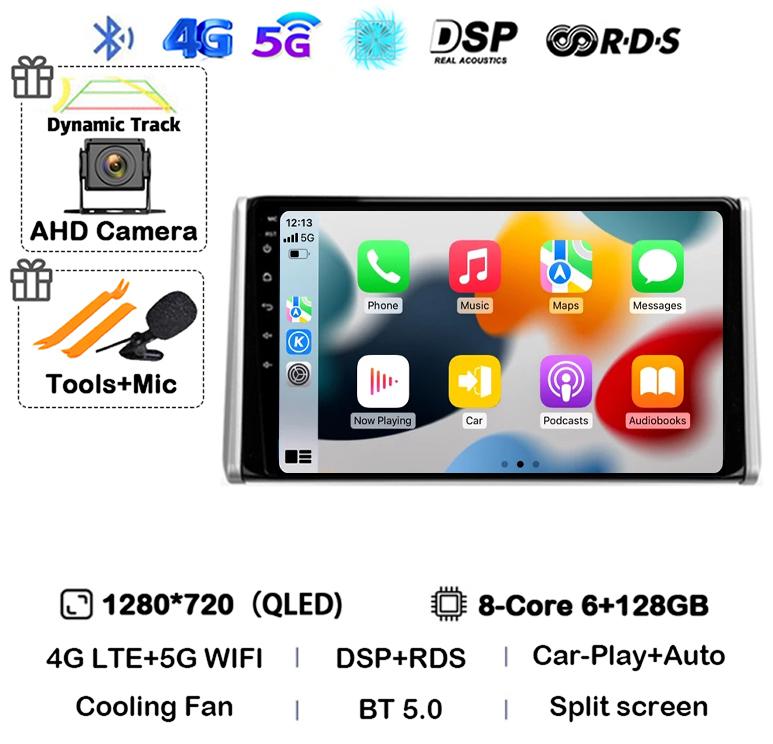 Android 14 Carplay Auto For Toyota RAV4 5 XA50 2018 2019 2020 2021 2022 2025 Multimedia Car Radio Player WIFI+4G DSP 2DIN Stereo