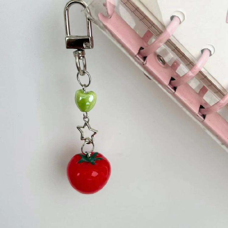 Novelty Tomato with Leaf Girl Keychain Charm Pendant Accessory for School Travel and Everyday Styles Daily Casual Use