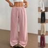 Pantalon Large à Taille Haute avec Cordon de Serrage Pantalon en Coton et Lin Froissé Couleur Unie Ample Décontracté Été Trajet Long S-5XL