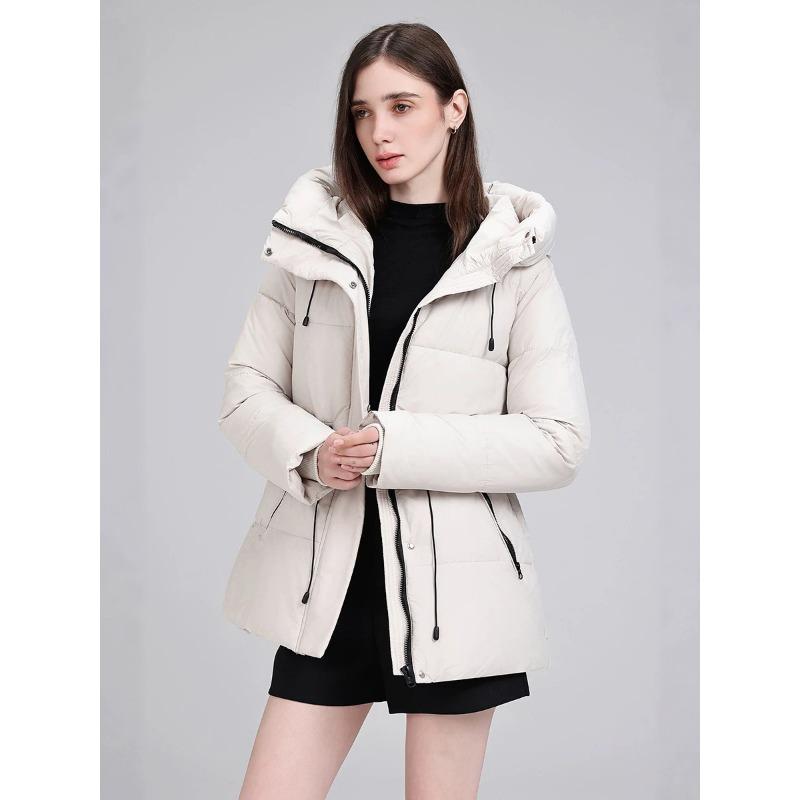 Women S Mid Length Hooded Padded Cotton Coat Slim Fit Casual Outerwear
