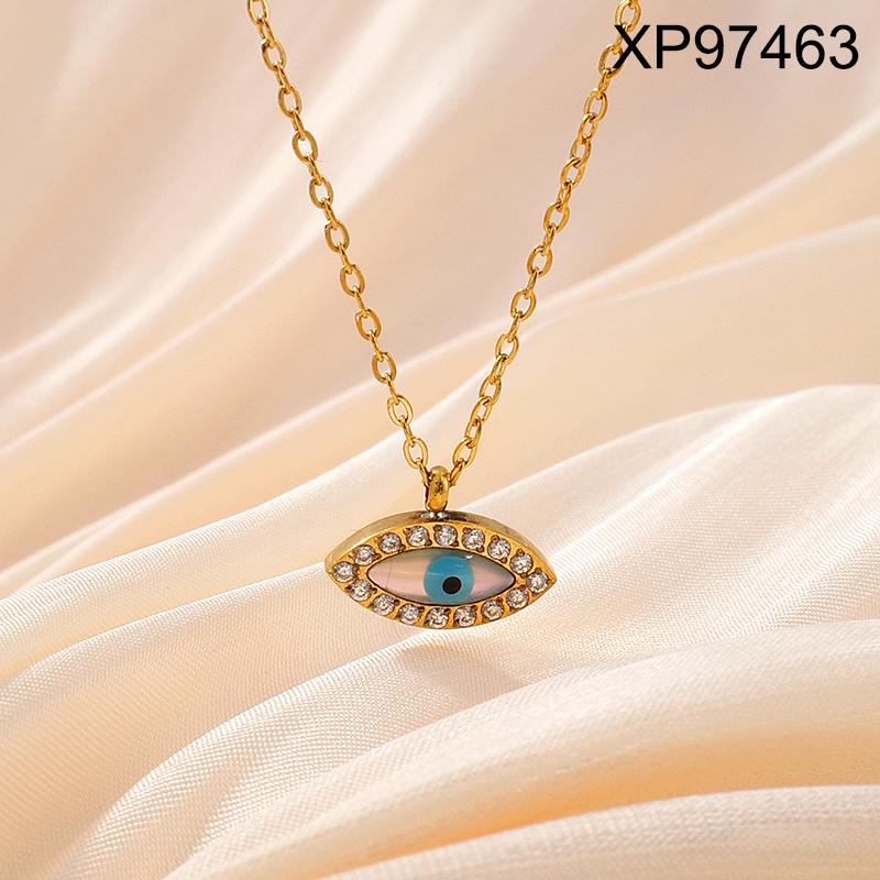 Elegant European Blue Gold-Plated Titanium Steel Eye Pendant Necklace for Women - Versatile Clavicle Chain Jewelry