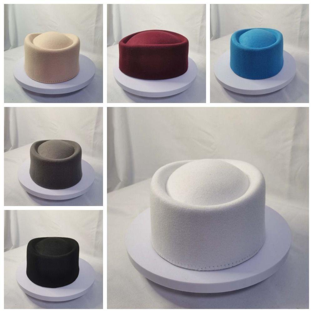 Vintage Looking Pillbox Hat Air Hostess French Style Airline Stewardess Caps Dome Versatile Woolen Top Hat Ball