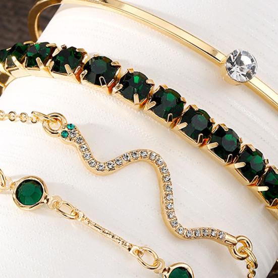 4Pcs/Set Women Bracelet Bangle Hypoallergenic Adjustable Faux Gemstone Rhinestone Snake Bracelet Golden Bangle Fashion Jewelry