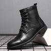 High Top Lace Leather Boots for Men Retro Big Size 38-48 Ankle Boots New Designer Male Plush Snow Boots Autumn Winter Warm Shoes