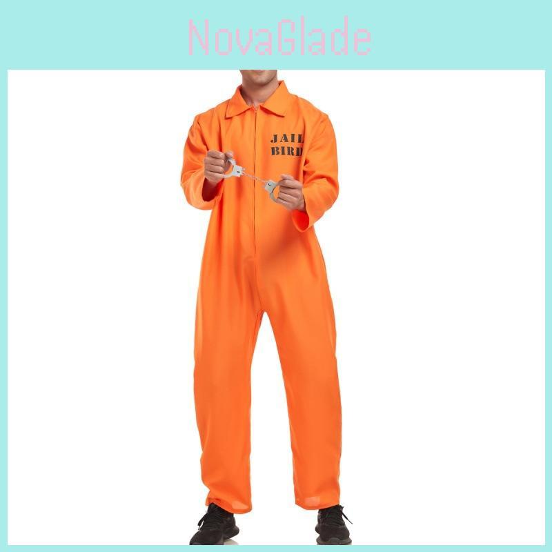 Pánský oranžový vězeňský cosplay kostým, overal, outfit na halloweenské večírky a akce
