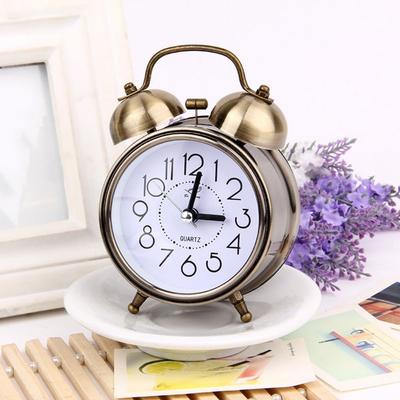 Creative Classical Alarm Clock Mute Type Super Loud Bell Alarm Clock Metal Frame with Night Light Retro Alarm Clock Home Decor
