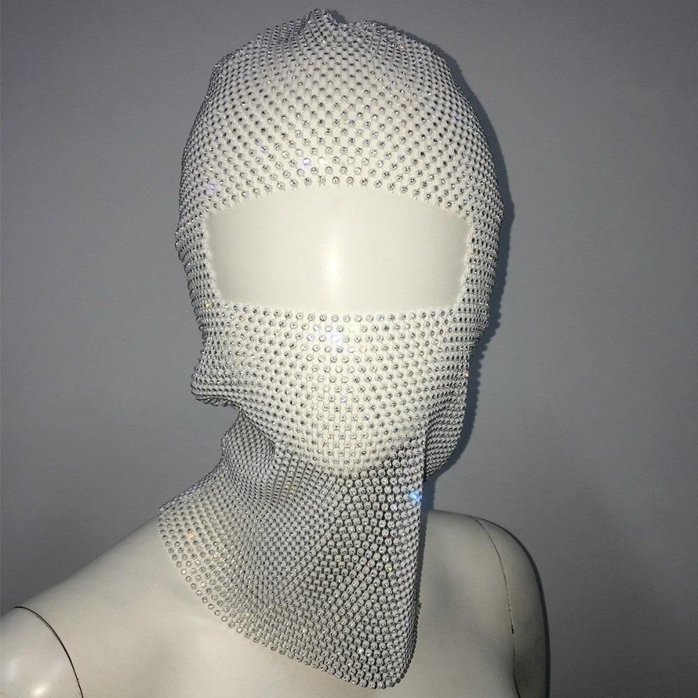 Zircon Rhinestone Head Mask Mesh Mask Turban Hat Elegant Fishnet Headhood Carnival
