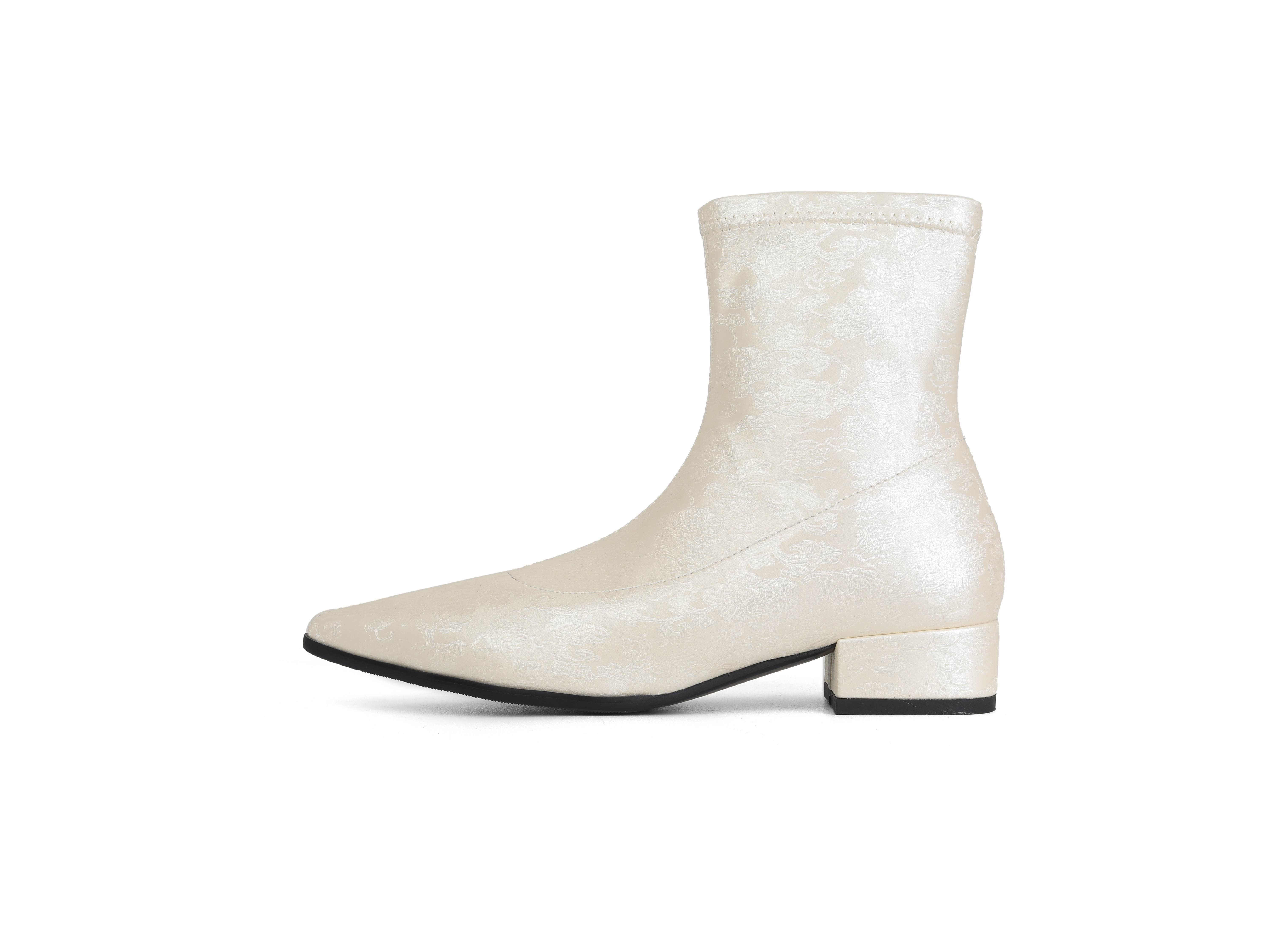 

Lenkisen PU Autumn Winter Shoes Thick Low Heels Printing Oriental Design Chelsea Boots Keep Warm Fashion Ankle Boots 43 бежевий