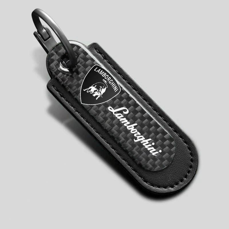 1pc Carbon Fibre Keychain Creative Car Emblem Keyring Pendant For Lamborghini Urus Huracan Aventador Premium Auto Accessories