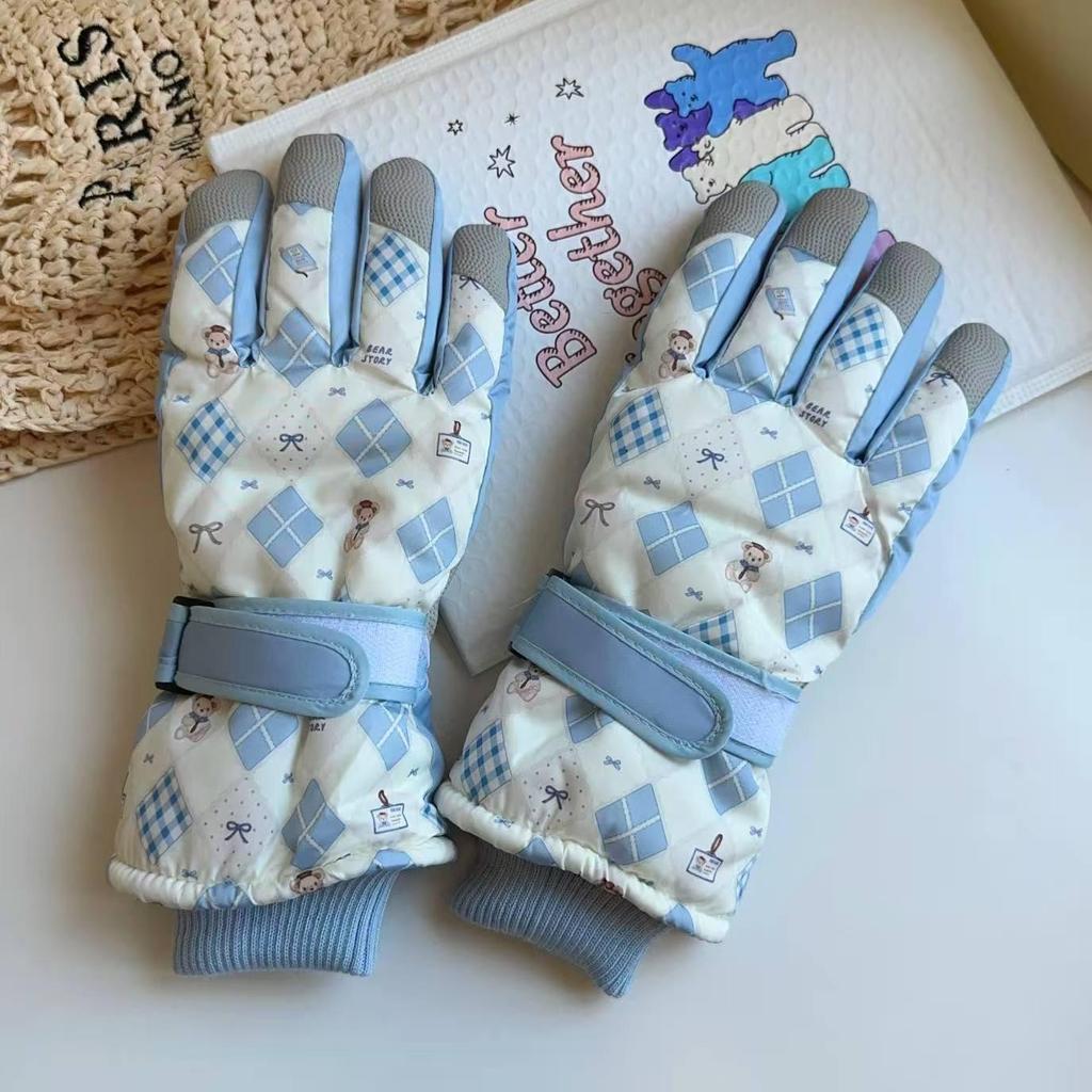 Kadın Kış Karikatür Köpekçik Kayak Eldivenleri: Dokunmatik Ekranlı, Rüzgar Geçirmez, Kadife Astarlı, Dış Mekan Sürüşü İçin Parmak Ayrık