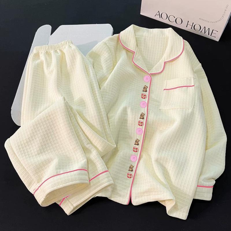 Women's Air Cotton Padded Pajamas, Long Sleeve, Autumn/Winter, Layered Thick Set, Cardigan, Korean Style, Outdoor & Homewear