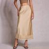 Seiden-Satin-Midiröcke für Damen Lässig Elegant Spitze am Saum Hoher Bund A-Linien-Rock Damen Sommer Frühling Boho Elegant Party Cocktail Fließend Gästeröcke