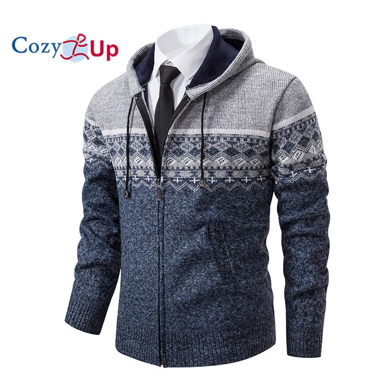 Cozy Up Strickjacke für Herren, Herbst und Winter, dicker, schöner, warmer Pullover mit Kapuze aus Samt
