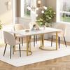 Table De Salle À Manger - 140x80cm - Marbre Blanc/doré - Châssis Métallique - 6 Places