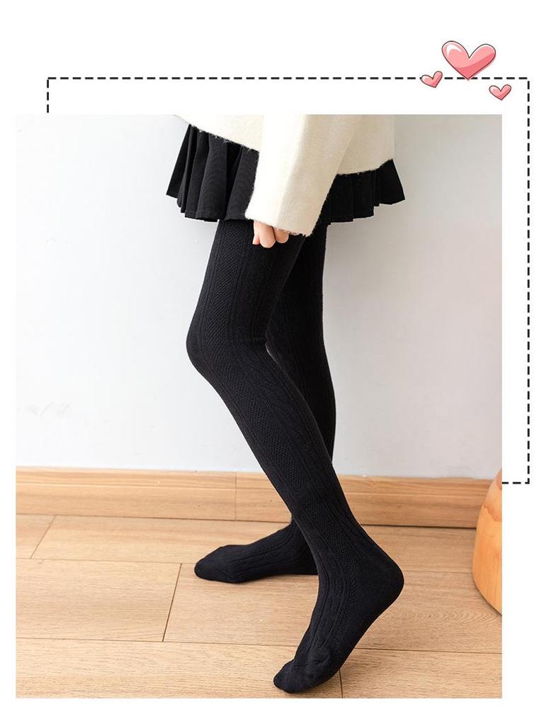 Khmer Cotton Tights for Children - Large Cable Knit, Open Crotch with Bowknot Style, Dual-Use Base Layer Pants for Toddlers and Girls