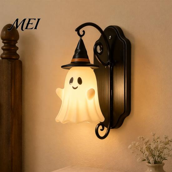 Halloween Home Decor Cute Ghost Wall Light, Wizard Hat Lamp, Decorative Light Mount Lamp for Hallway Entrance Bedroom Warm White Mounted