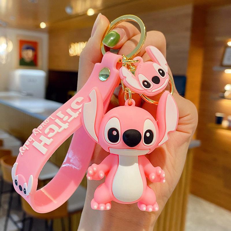 

Cute flower Stitch bag pendant keychain Star and Stitch PVC soft plastic doll pendant couple small gift car key chain