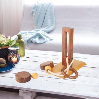 Shriji Crafts Wooden Rope and Ring Organic Montessori IQ Game Puzzle Game