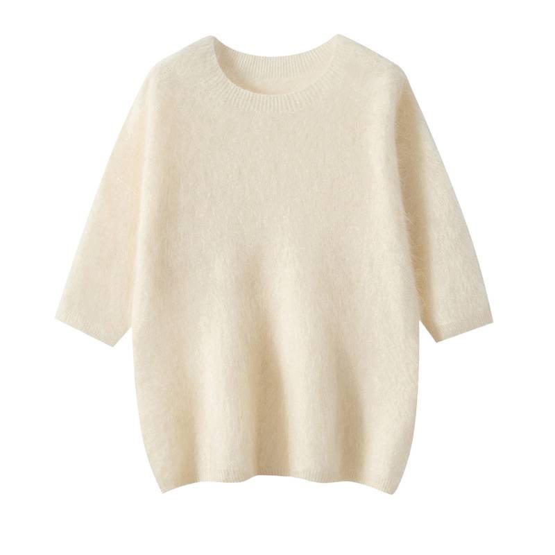 Women's 100% Pure Cashmere Short Sleeve Round Neck Sweater - Autumn/Winter Knit Pullover Base Layer