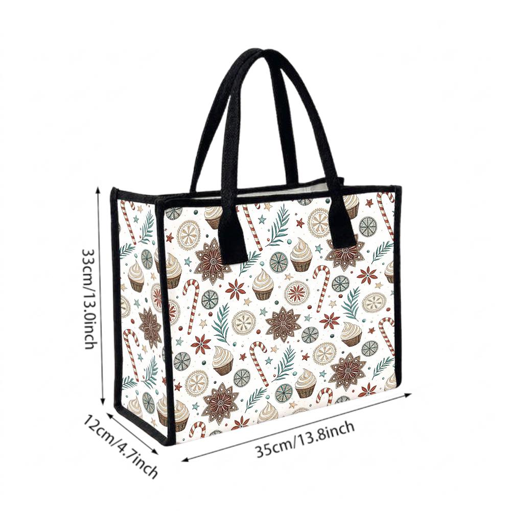 Christmas Pattern Tote Bag Portable Large Capacity Casual Handbag for Daily Use