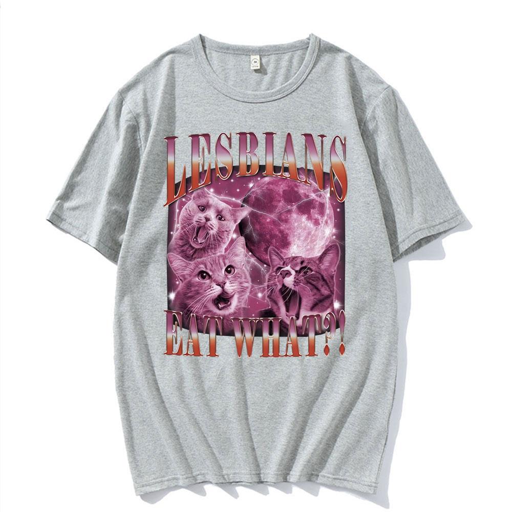 Jaký kočičí meme grafiku jí lesba? 2025 Léto Potisk Čistá Bavlna Móda Hip-hop High Street Volné Ležérní Tričko