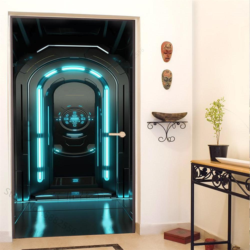 PVC Self-Adhesive Waterproof Door Sticker Modern Simulation Door Mural Wallpaper Living Room Study Home Decor Art Door Poster