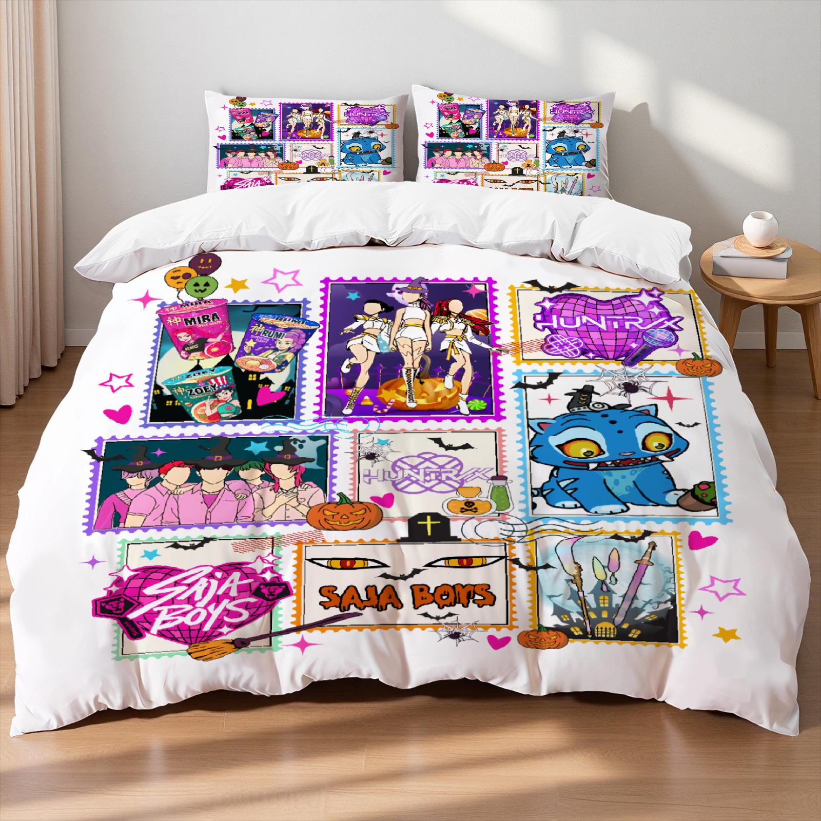 

KPOP Huntrix Bedding Set Demon Hunters Duvet Cover Set Single Twin Full Double Queen King Size Halloween Gift For Home Decor EU Single(135x200cm)