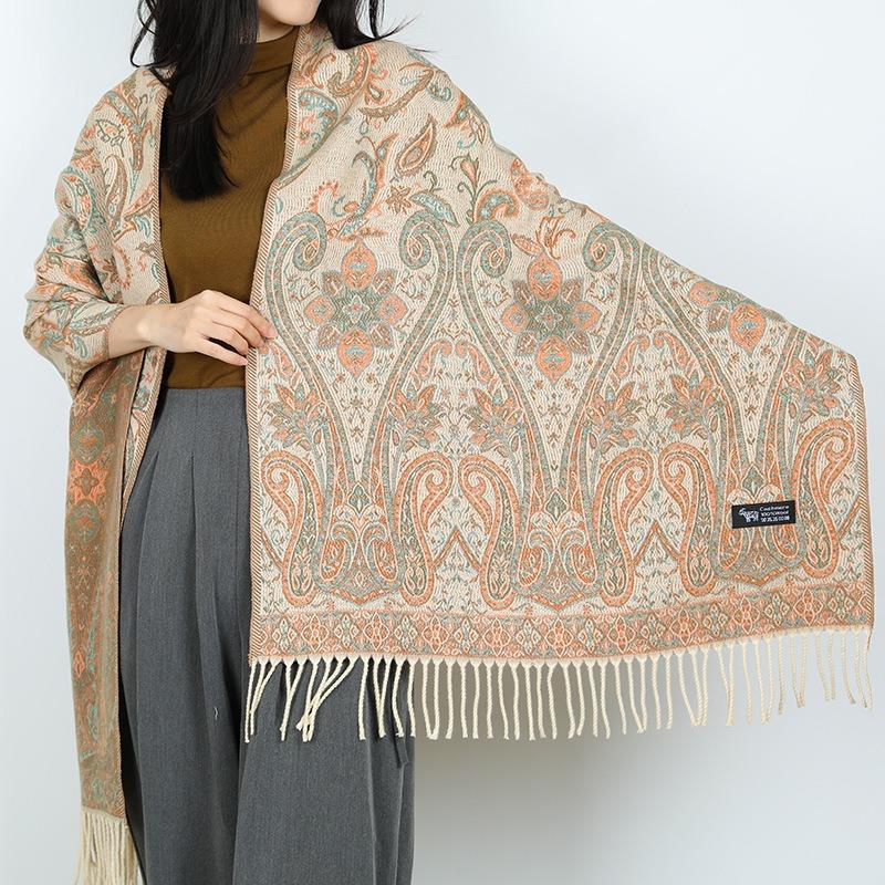 Vintage shawl, jacquard, cashew, fringed scarf, women's outdoor travel, outdoor decoration, dual-use