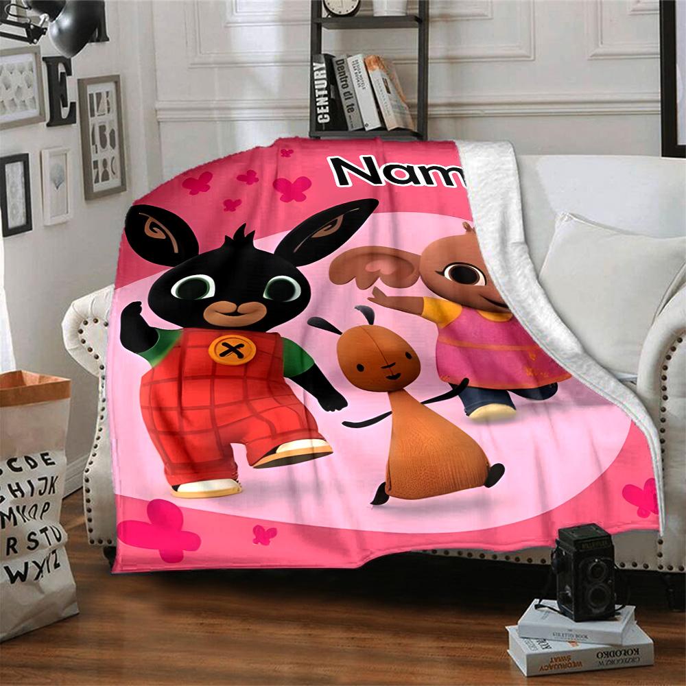 Customizable Bing Bunny2 Throw Blanket – Personalized Name, All-Season Cozy Snug Blanket, Machine Washable, Personalized Blanket