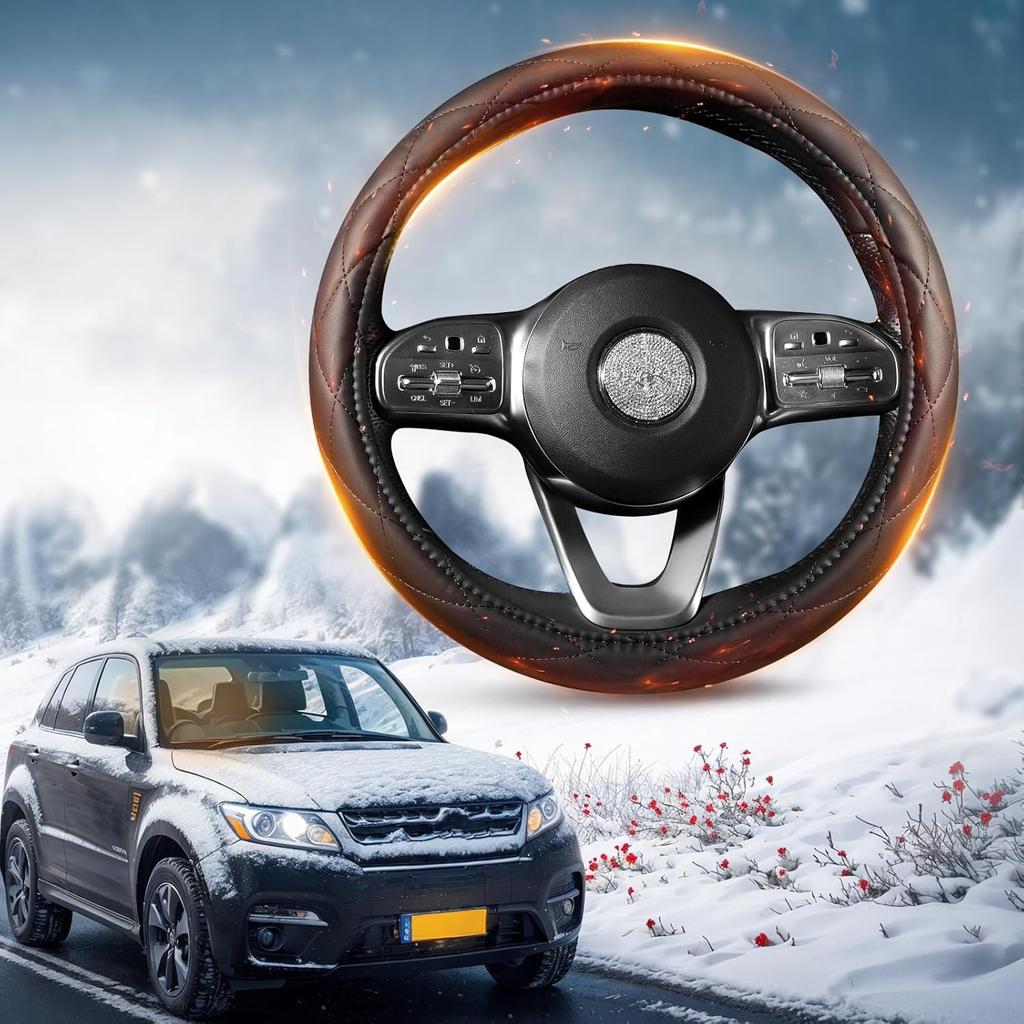 Heated Steering Wheel Cover - WARMITORY Luxury Steering Wheel Heater, 12V Quick Hand Warmer, 14.5-15 inches Outer Diameter for Standard-Size Car