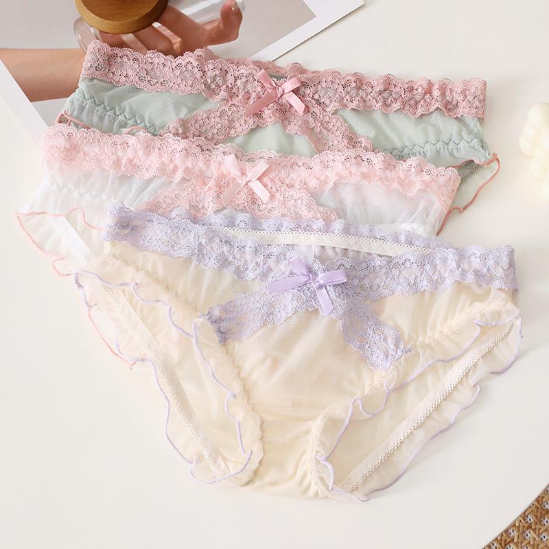 CINOON Perizoma Sexy Trasparente da Donna Basso con Bordi in Pizzo Fiocco Mutandine Ultra-Sottili Traspiranti Dolci & Seducenti Biancheria Intima Quotidiana