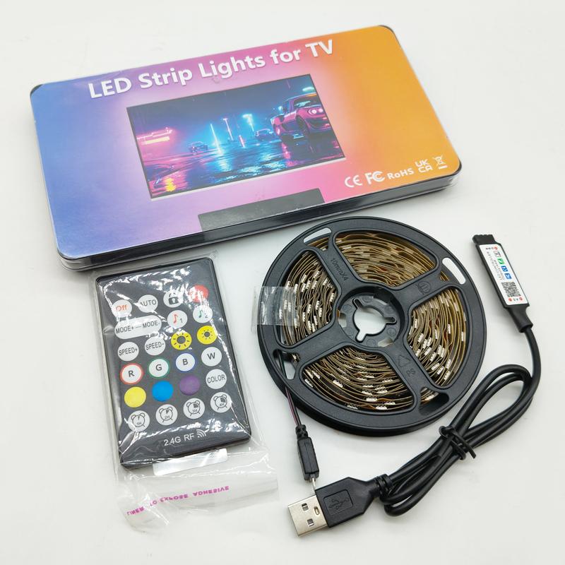 

USB Светодиодные ленты для телевизоров 55-75 дюймов Светодиодная подсветка RGB Светодиодные ленты Синхронизация с музыкой Изменение цвета Управление через Bluetooth-приложение Для игровой комнаты 4m-55-65Inch TV