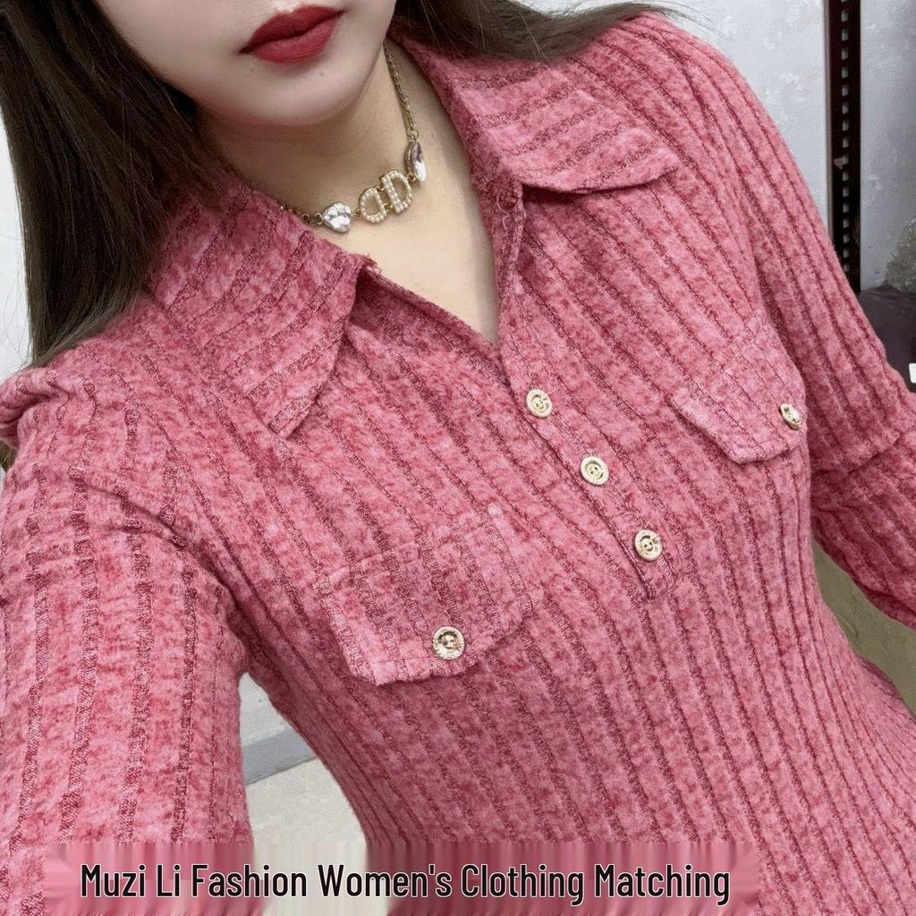 Plus Size Half-Open Collar Long Sleeve Women's Shirt - Autumn/Winter Style: Fashionable, Versatile, and Slimming.