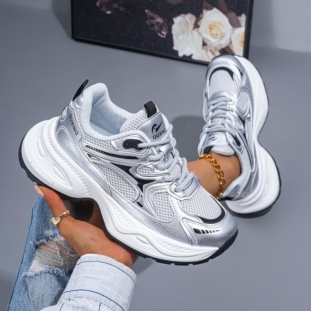 Ladies, Fashionable Casual Shoes, Outdoor, Fitness Sports Shoes, Thick Soled, Wear-resistant, Anti Slip Shoes, Road Running Shoes