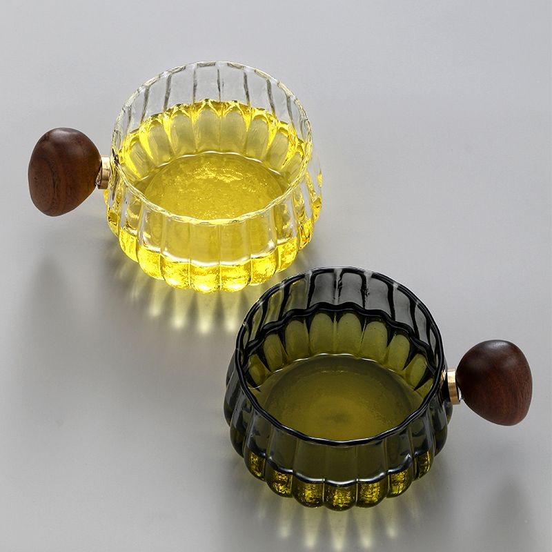 High-temperature Resistant Glass Teacups Nordic Wooden Handle Coffee Cups Household Borosilicate Glass Mugs