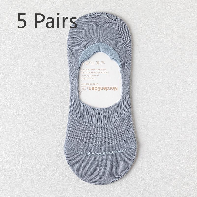 5 Pairs of Men's Summer Thin Cotton Odor-proof Invisible Non Slip Cotton Socks