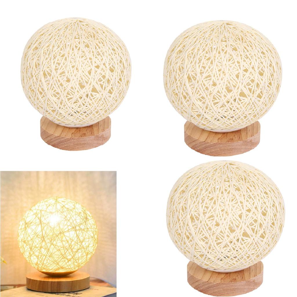 LED Rattan Ball Night Light USB Table Lamp Dimmable Hand-Knit Rattan Ball Lampshade Bedside Lamp Bedroom Decor Moon Night Light