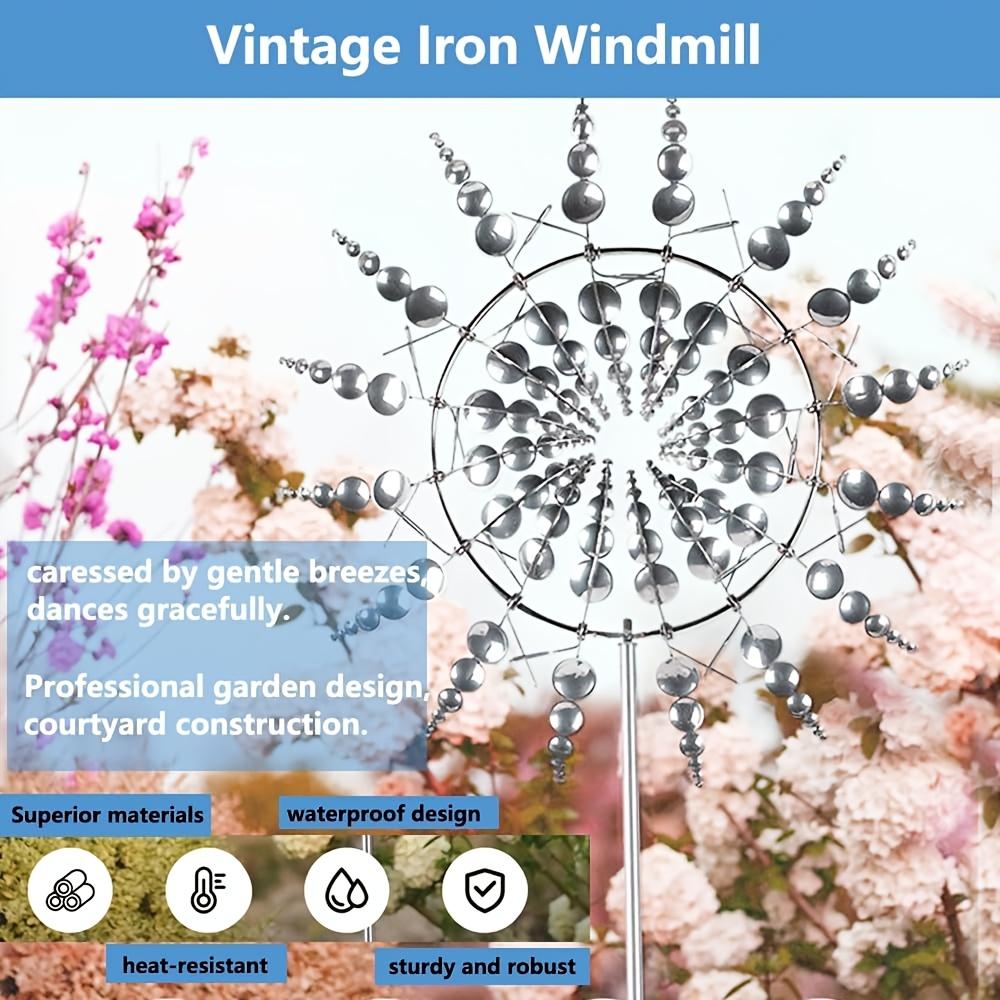 1pc Iron Windmills Sculpture - 3D Kinetic Windmill with Intricate Metal Leaf Design, Perfect for Outdoor Garden Yard Art & Windcatcher Decoration