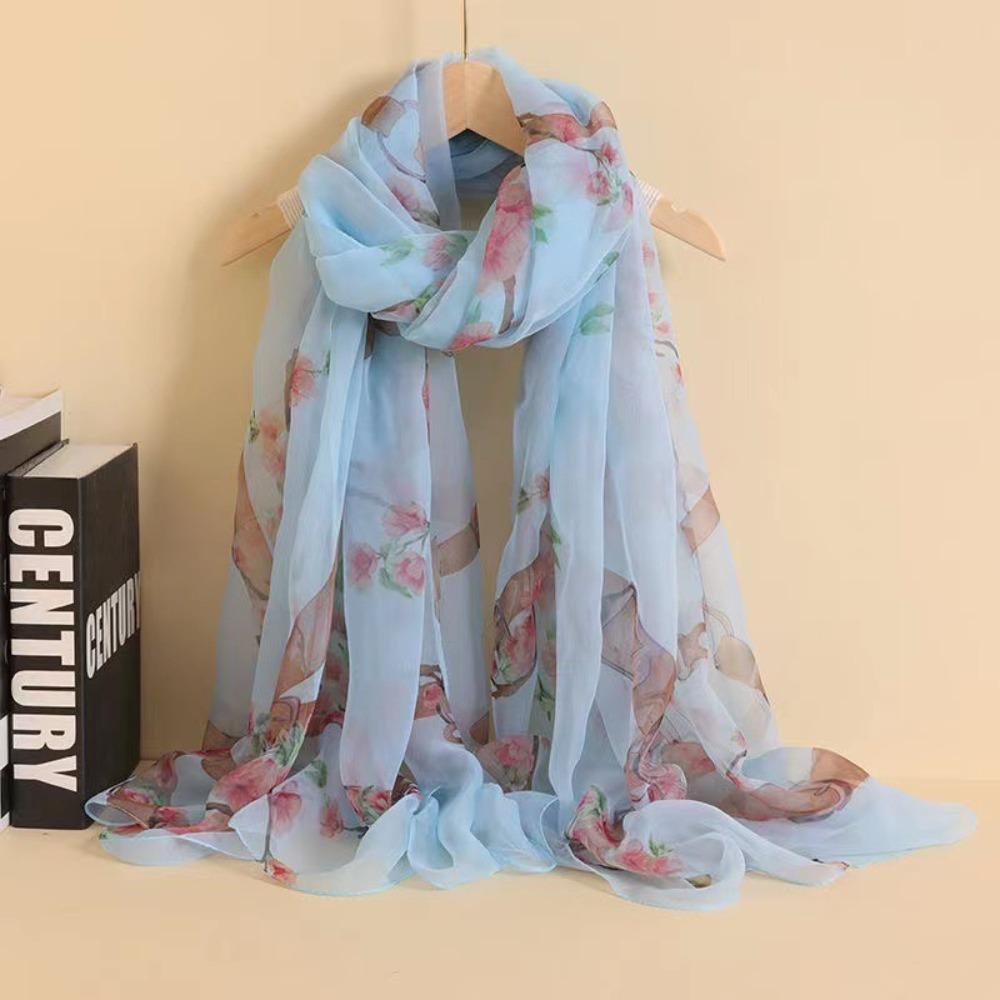 Spring and Autumn Shawl Women's Sunscreen Scarf White with Long Soft Gauze Summer Seaside Large Beach Scarf Travel Silk Scarf