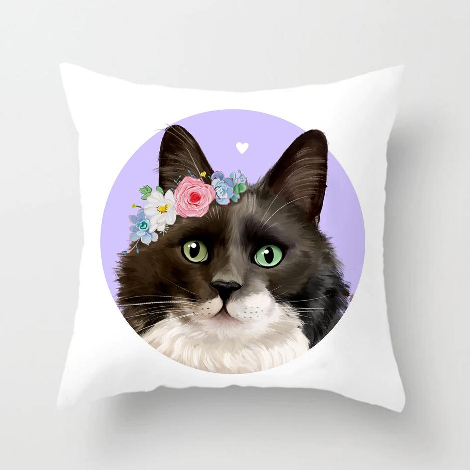 Funny Cute Cat Cushion Cover Cartoon Pets Pillows Cases for Sofa Home Decoration Pillowcase Polyester Throw Pillow Case 45*45cm