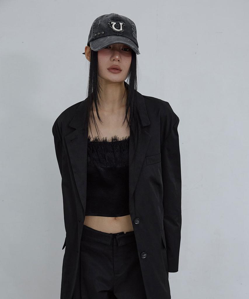 Uusoo Damage 6-Panel Ball Cap_ Washed Black