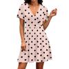 Robe d'été décontractée pour femme, col en V, manches courtes, imprimé à pois, style portefeuille, longueur au-dessus du genou