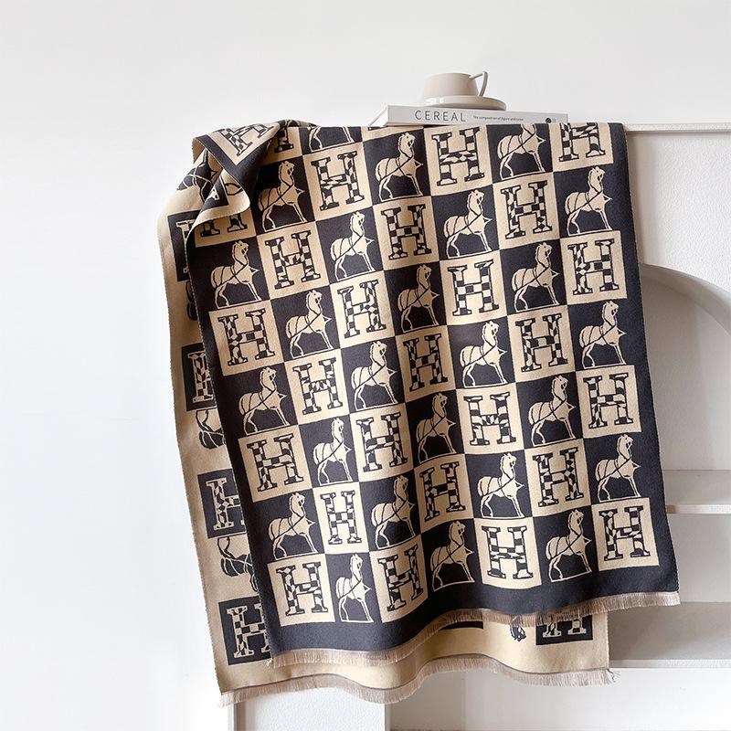 

Геометрические буквы, двухсторонний шарф из имитации кашемира контрастных цветов, зимняя высококачественная теплая шаль 185cm серый