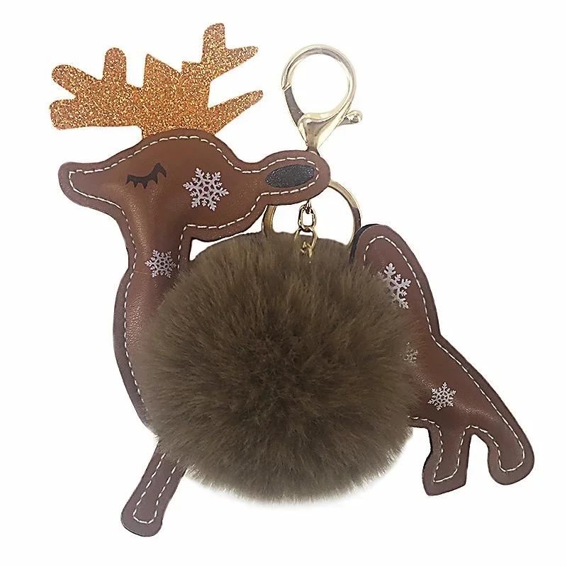New Faux Rabbit Fur Fashion Jewelry Deer Key Ring Car Bag Pendant Key Buckle Reindeer Keychain