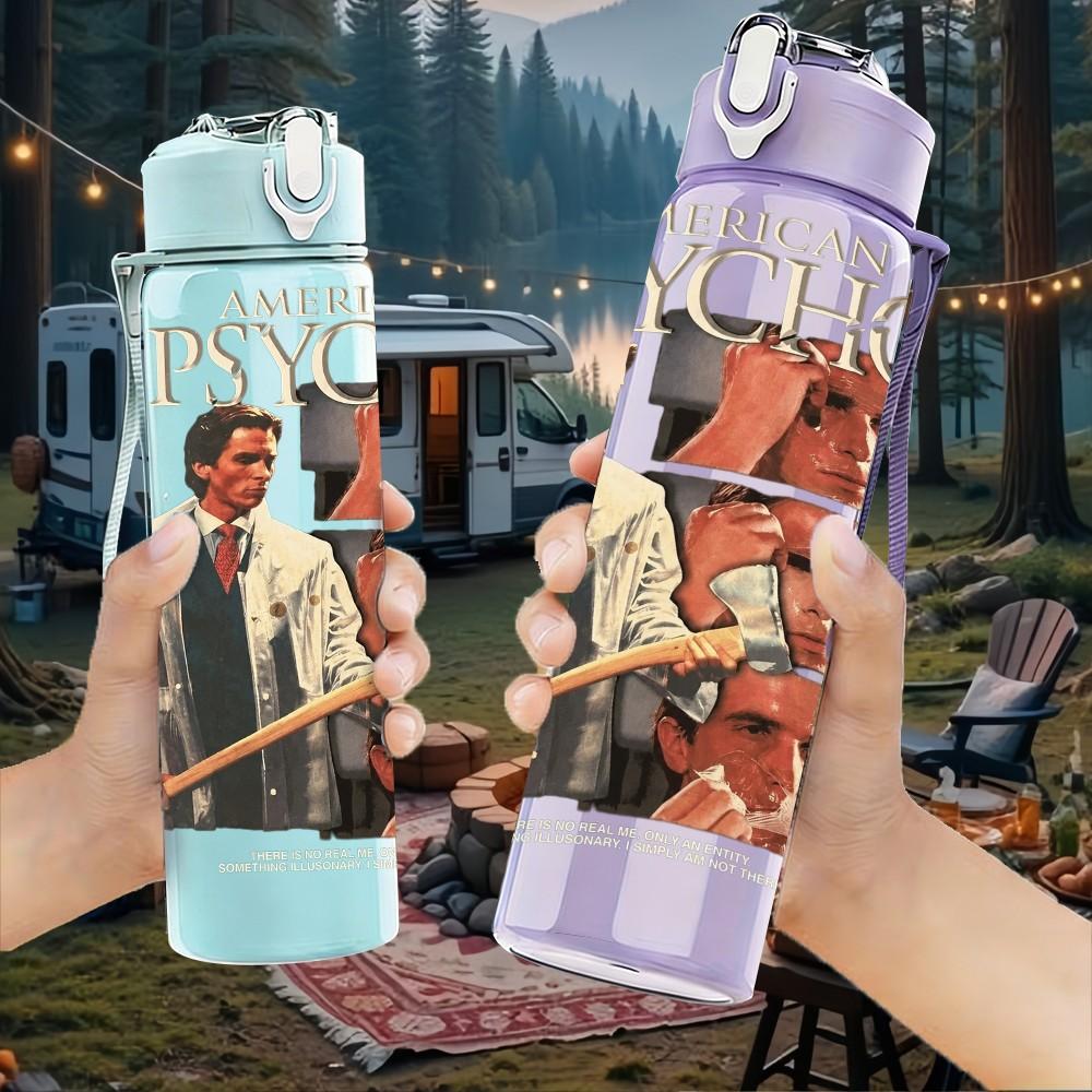 1PC Black Male Portrait 750ml sports water bottle leakproof straw lid outdoor office home