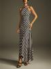 Women Halter Striped Print Maxi Dress Sleeveless High Waist Flowy Summer Dress
